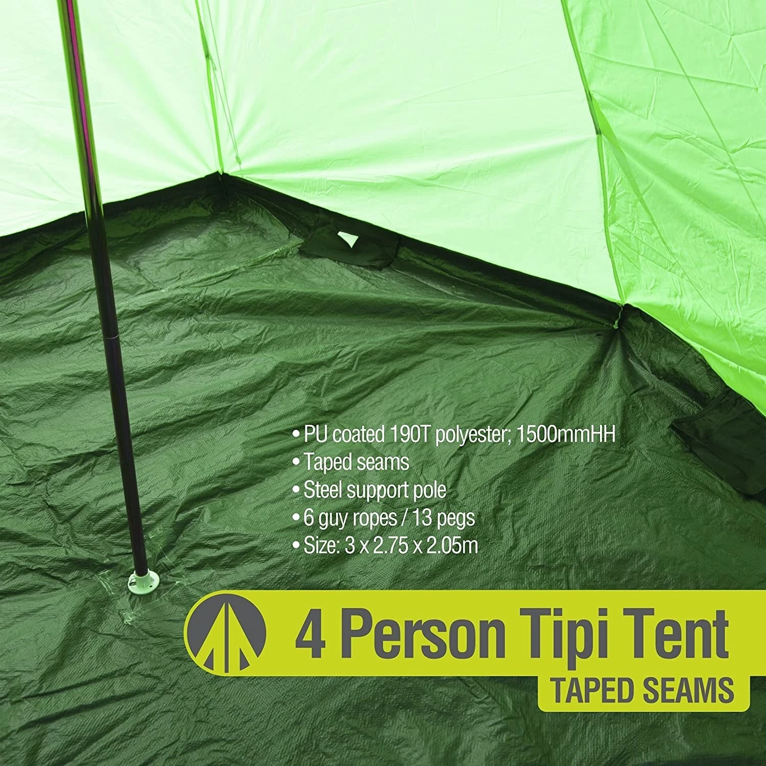 Summit Camping Festival 4 Person Hydrahalt Tipi Tent - GREEN 571046G 4 Summit Camping Festival 4 Person Hydrahalt Tipi Tent - GREEN 571046G - Image 4