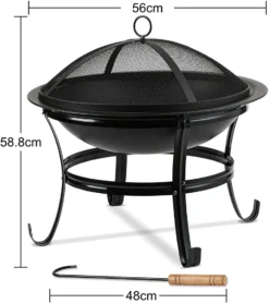 Large Steel Metal Fire Pit For Outdoor Garden Patio Heater Camping Bowl With Lid & Poker