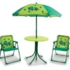 Quest Childrens Kids Childs Dinosaur Table Parasol & 2 Folding Chair Garden Set