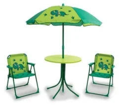 Quest Childrens Kids Childs Dinosaur Table Parasol & 2 Folding Chair Garden Set